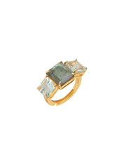 Annette Ring, Labradorite and Aquamarine, 14K Gold Plated Adjustable