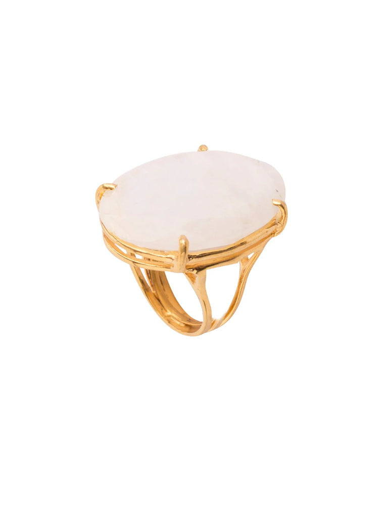 Faye Ring, Mother of Pearl Cabochon, 14K Gold Plated Adjustable