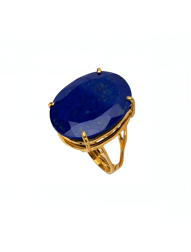 Faye Ring, Blue Quartz, 14K Gold Plated Adjustable