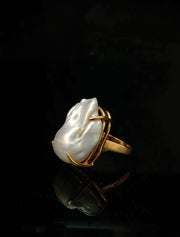 Baroque Pearl Ring, 14K Gold Plated, sz. 7