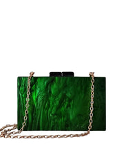 Rectangular Acrylic Clutch Bag, Green Flames