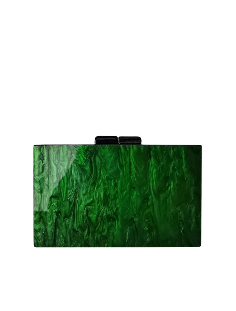 Rectangular Acrylic Clutch Bag, Green Flames