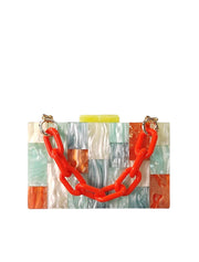 Rectangular Geometric Design Acrylic Clutch, Multicolor / Yellow