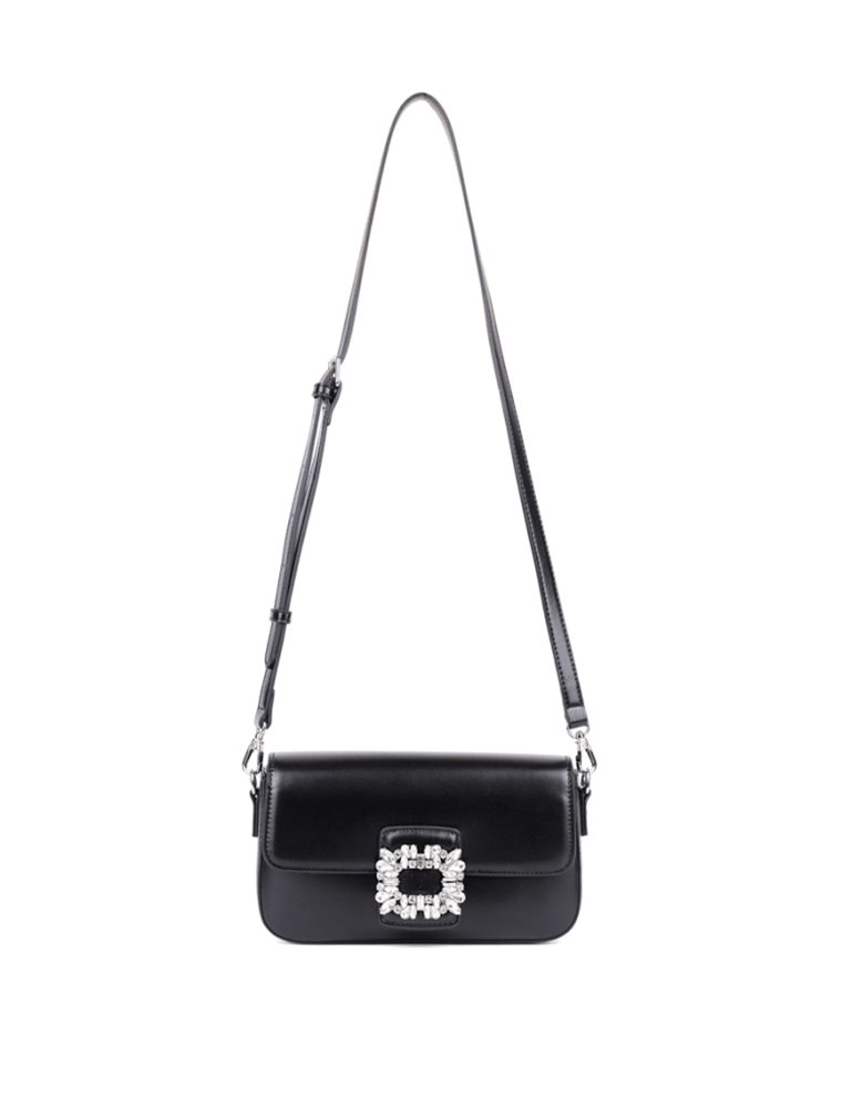 Rhinestone Buckle Décor Flap Shoulder Bag