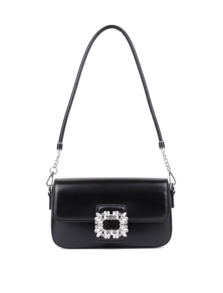 Rhinestone Buckle Décor Flap Shoulder Bag