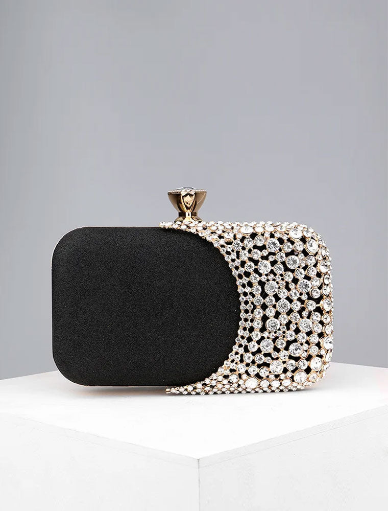 Runway Glamorous Rhinestone Clutch Bag, Black