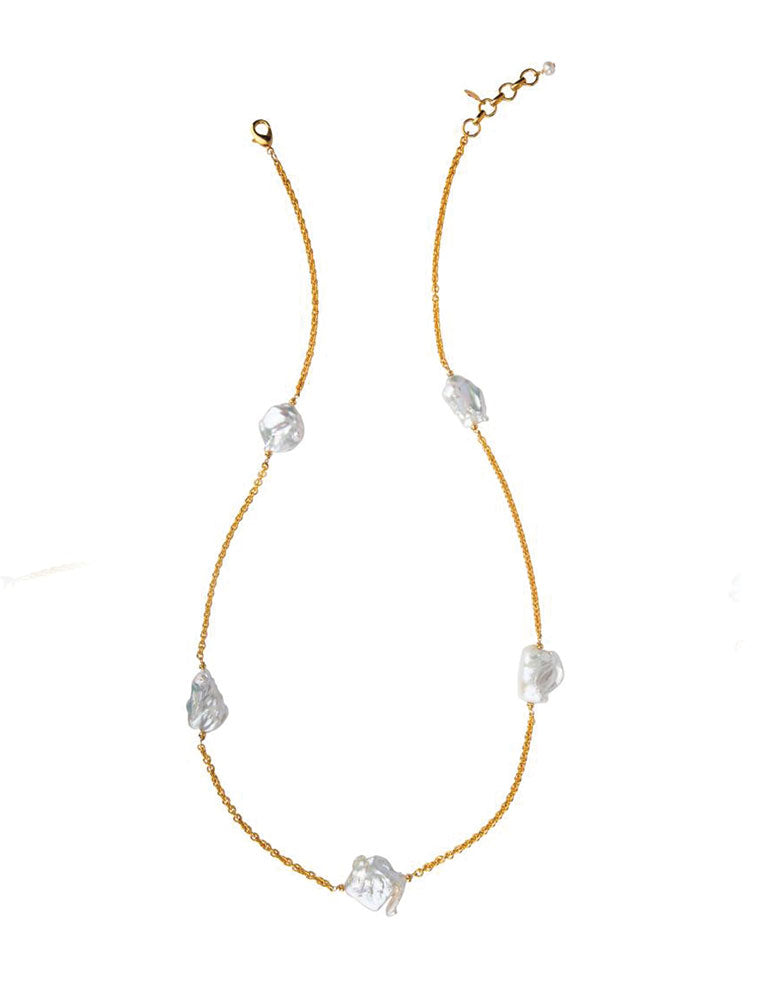 Keshi White Pearl Necklace, 14K Gold Plated