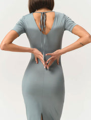 Short Sleeve Bodycon Midi Dress, Gray