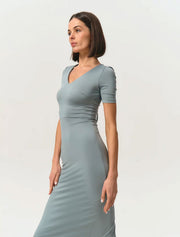 Short Sleeve Bodycon Midi Dress, Gray