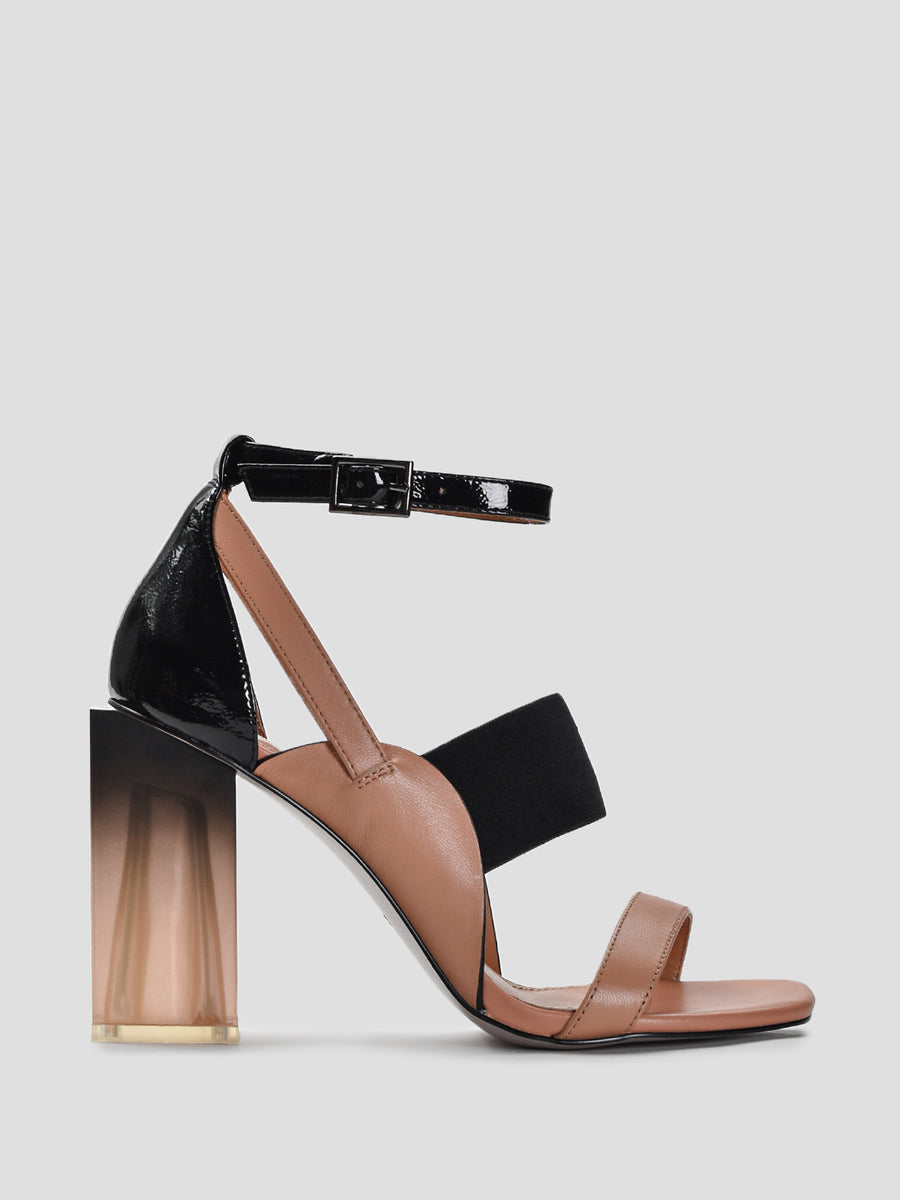 Smoky Block Heel Sandals, Black/Beige