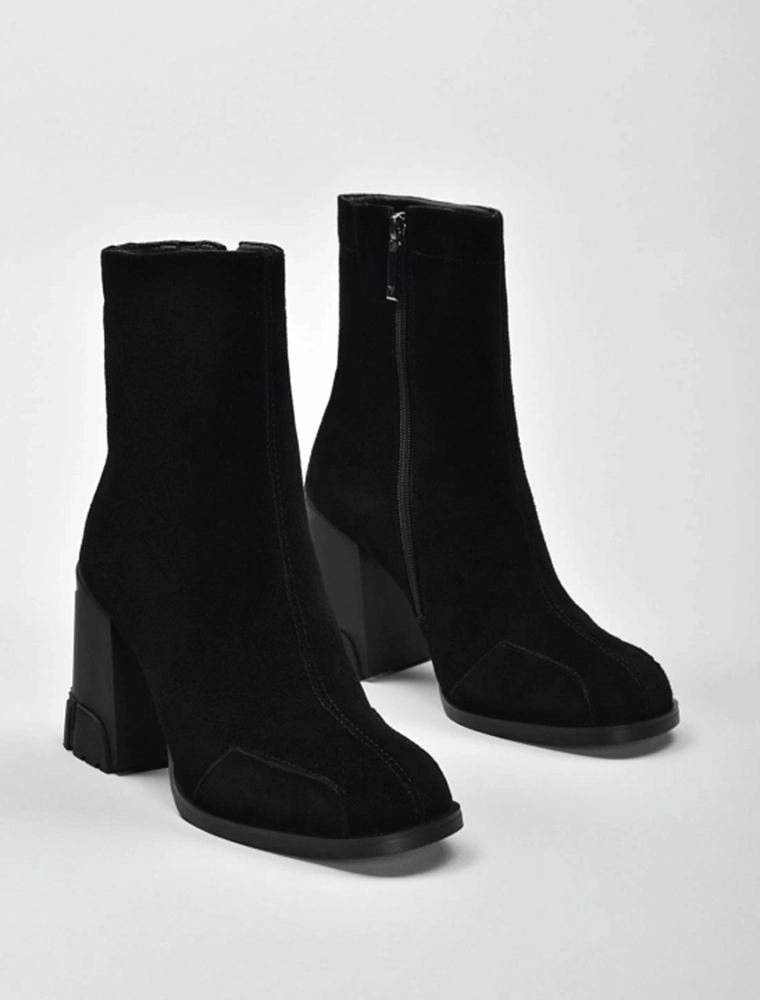 Solid Color Squared Toe Block Heel Booties