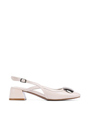 Square Toe Patent Leather Sandals with Front Detail, Cream