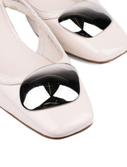 Square Toe Patent Leather Sandals with Front Detail, Cream