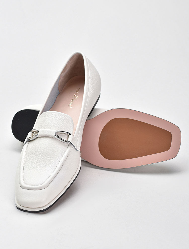 Square Toe with Silver Embellishment Loafers, Cream