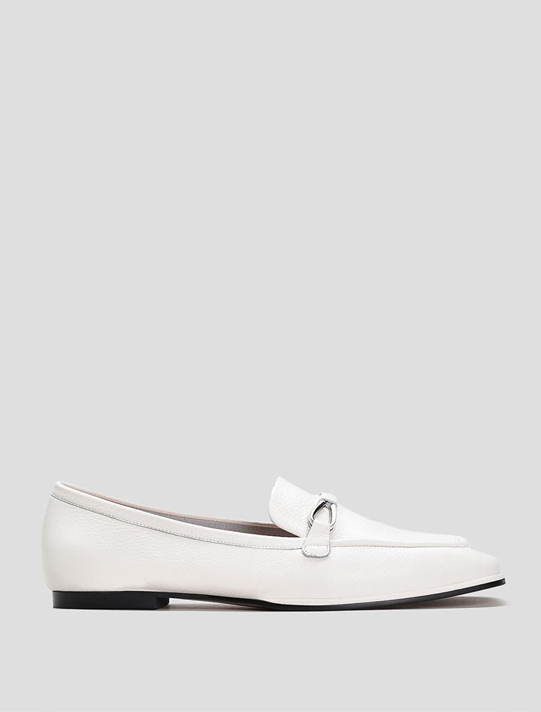 Square Toe with Silver Embellishment Loafers, Cream