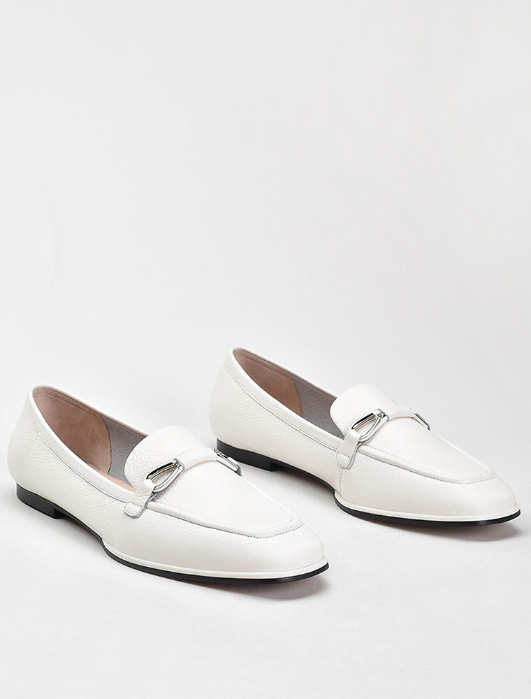 Square Toe with Silver Embellishment Loafers, Cream