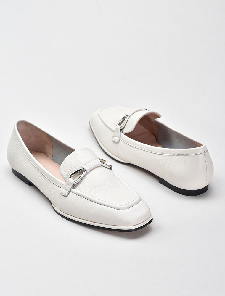 Square Toe with Silver Embellishment Loafers, Cream