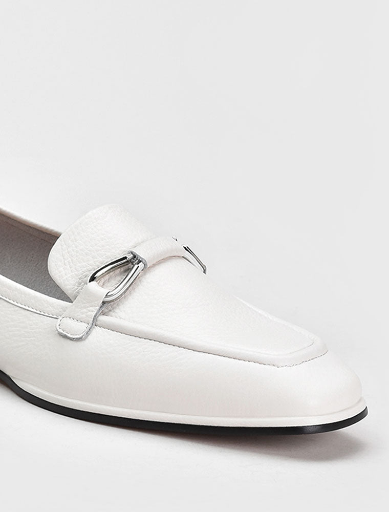 Square Toe with Silver Embellishment Loafers, Cream