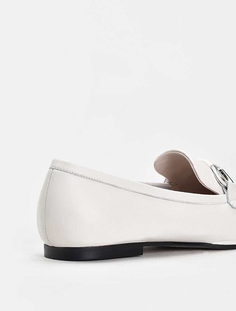 Square Toe with Silver Embellishment Loafers, Cream