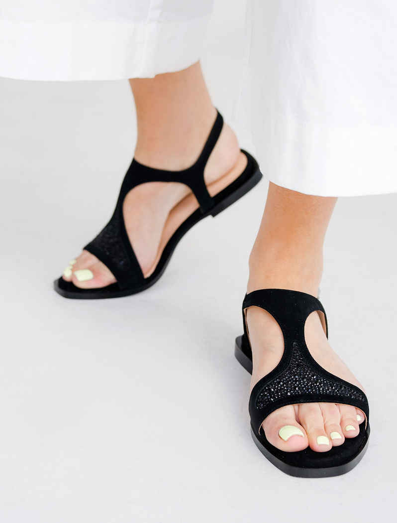 Suede Crystal-Embellished Leather Sandals