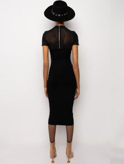 Textured Short Sleeve Fitted Dress, Black