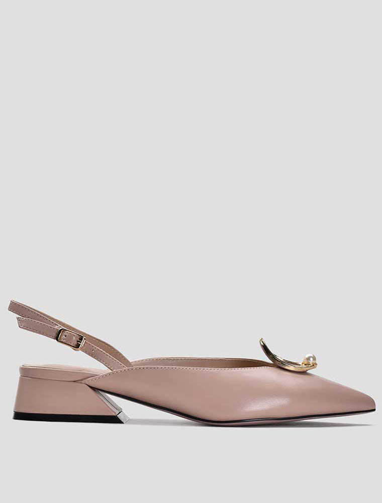 Top Gold Ring with Pearl Slingback Flats, Light Pink