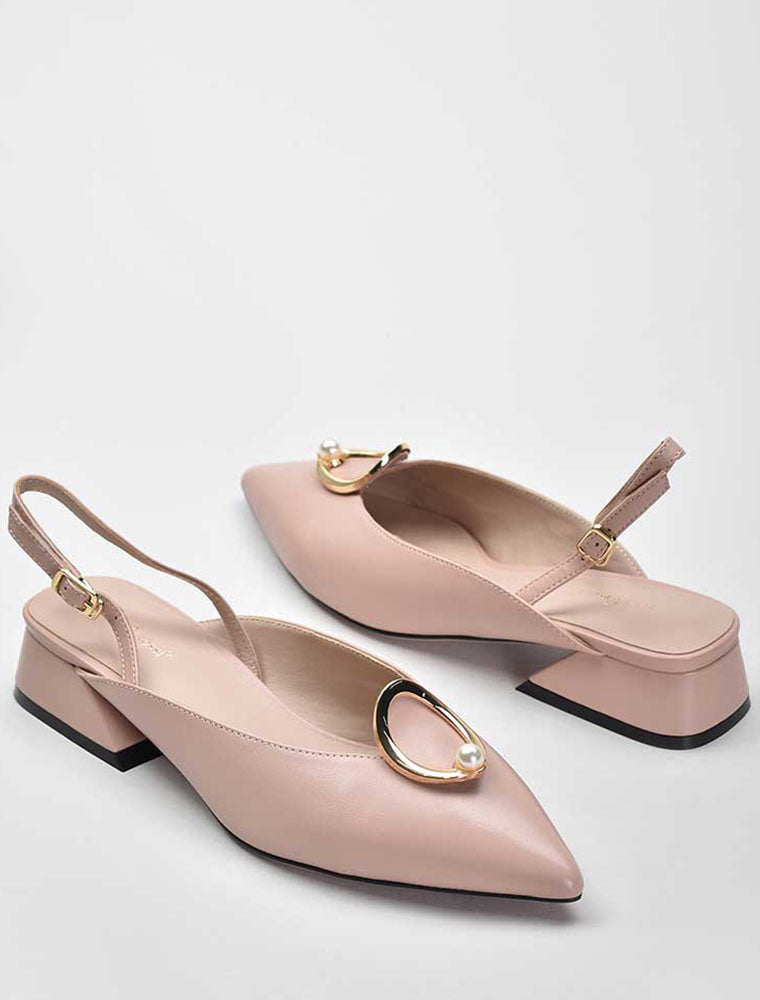 Top Gold Ring with Pearl Slingback Flats, Light Pink