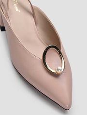 Top Gold Ring with Pearl Slingback Flats, Light Pink