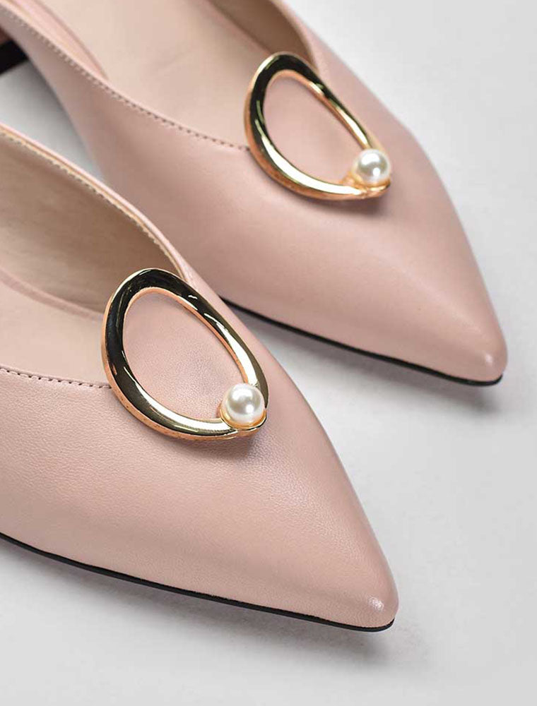 Top Gold Ring with Pearl Slingback Flats, Light Pink