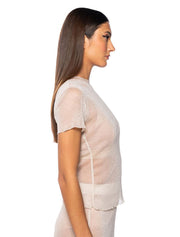 Translucent Tee with Ruffled Bottom, Beige