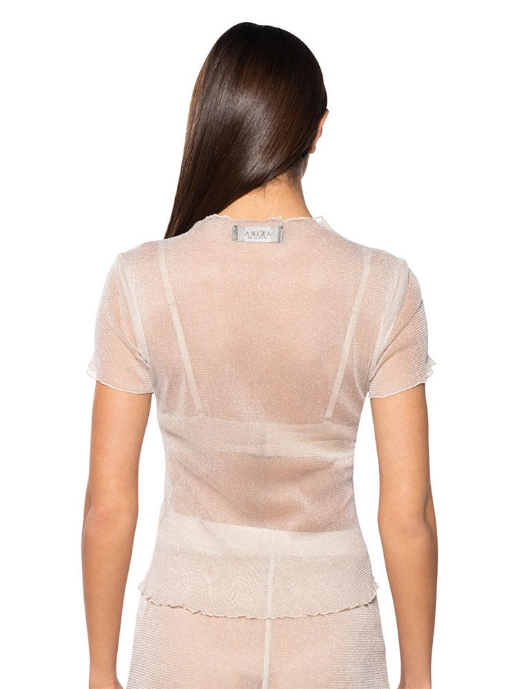 Translucent Tee with Ruffled Bottom, Beige