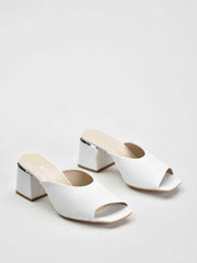 Triangle Open Toe Sandals with Metal Detail, White