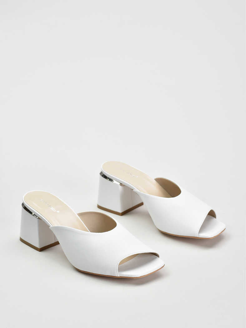 Triangle Open Toe Sandals with Metal Detail, White