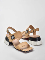 Two-Tone Chunky Heel Sandals