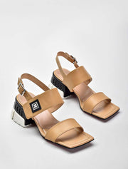 Two-Tone Chunky Heel Sandals