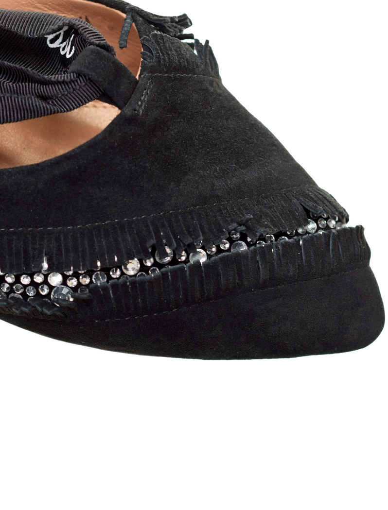 VR Tie Crystal Suede Slingback Flats, Black