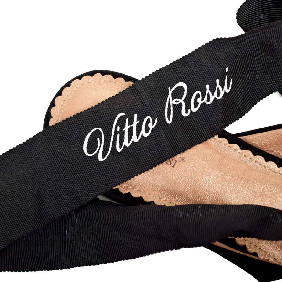 VR Tie Crystal Suede Slingback Flats, Black