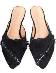 VR Tie Crystal Suede Slingback Flats, Black