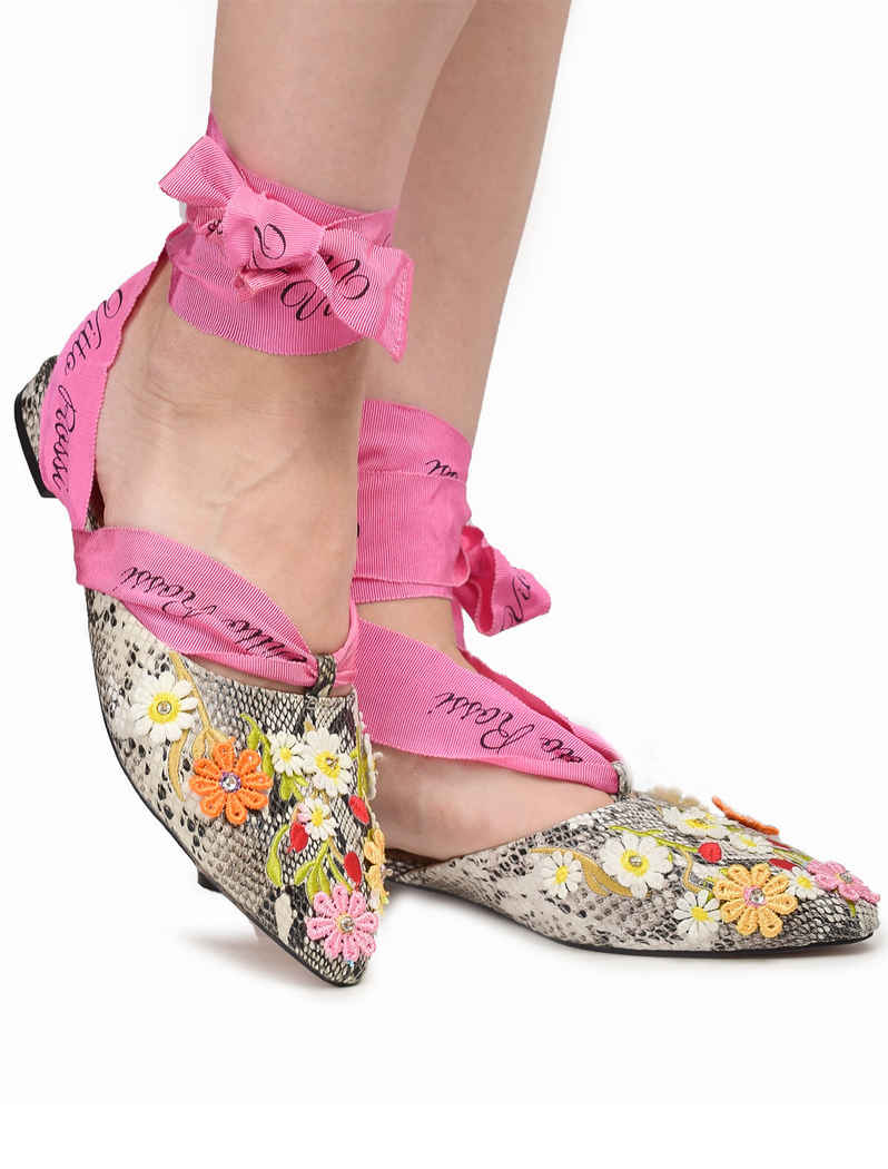 VR Tie Embroidered Python Slingback Flats, Multicolor