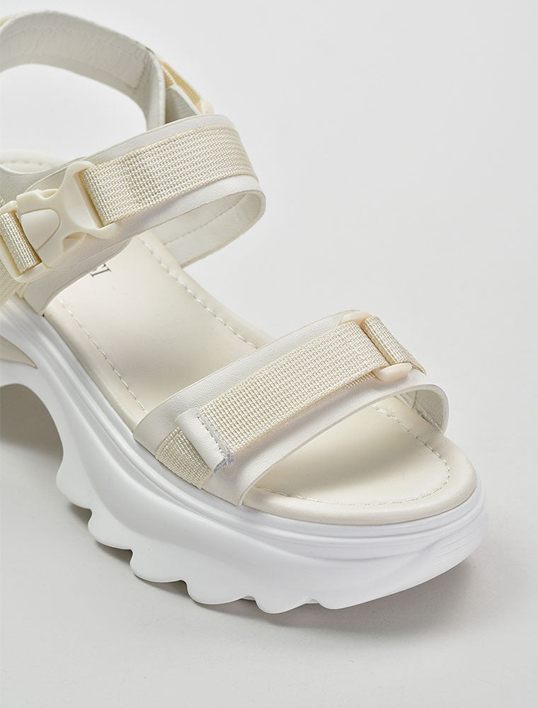 Velcro Strap Sporty Platform Sandals, Cream