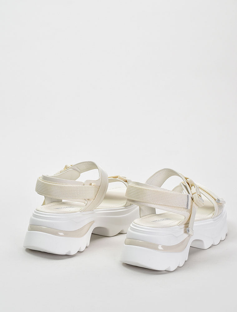 Velcro Strap Sporty Platform Sandals, Cream