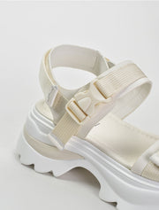 Velcro Strap Sporty Platform Sandals, Cream