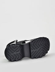 Velcro Strap Sporty Platform Sandals with Lime Stripe, Black