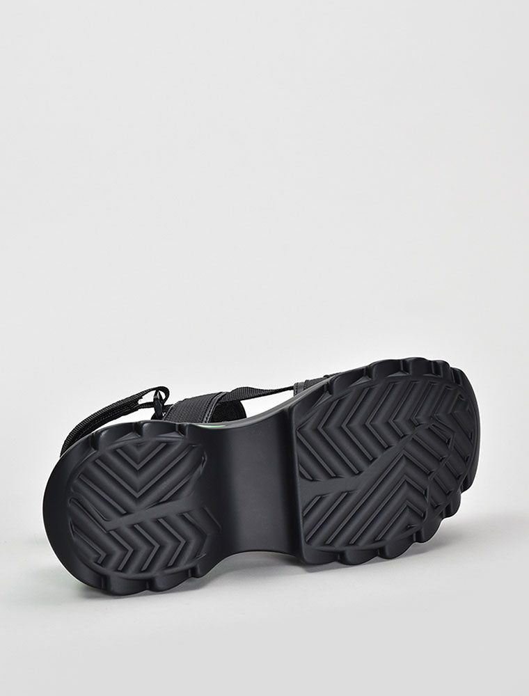 Velcro Strap Sporty Platform Sandals with Lime Stripe, Black