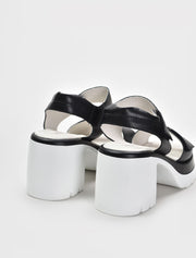 White Platform Velcro Strap Chunky Heel Sandals, Black