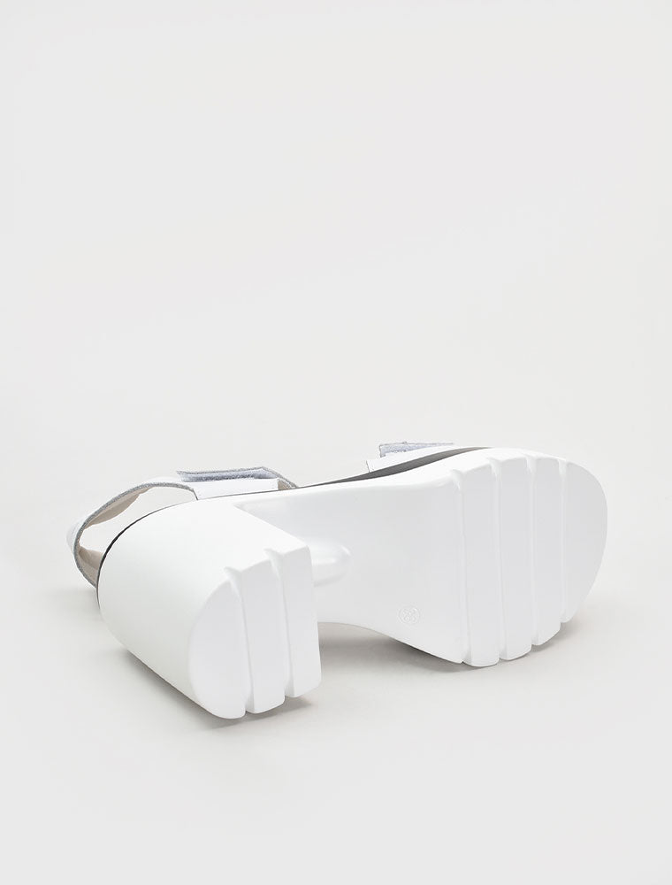 White Platform Velcro Strap Chunky Heel Sandals, White