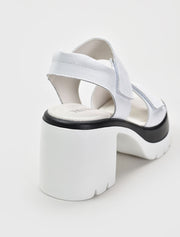 White Platform Velcro Strap Chunky Heel Sandals, White