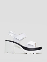 White Platform Velcro Strap Chunky Heel Sandals, White