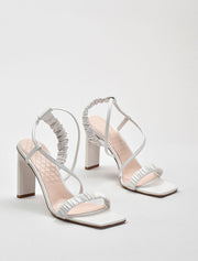 Gathered Strap High Heel Sandals, White