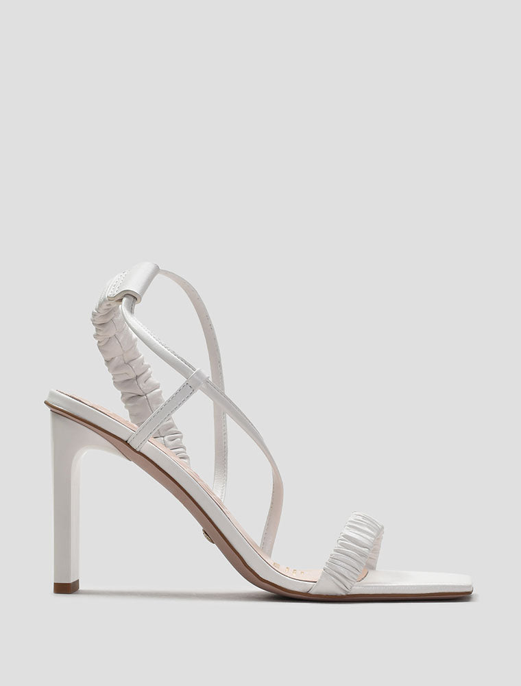 Gathered Strap High Heel Sandals, White